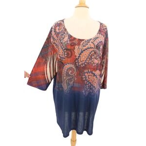 Catherines Size 1X Tunic Top Knit Art To Wear Paisley Embellished 3/4 Sleeve NWT